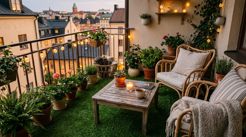 Outdoor Balcony Oasis Ideas For Cozy Urban Living cozy balcony with artificial grass 202606061620