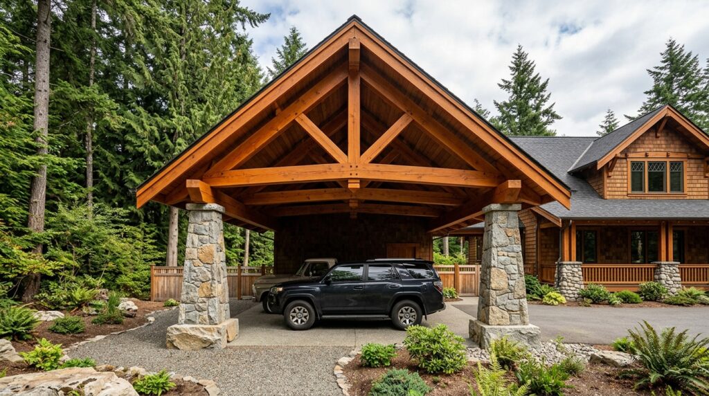 Craftsman-Style Carports Featuring Tapered Stone Column Pillars craftsman carport with truss pil… 202606152246