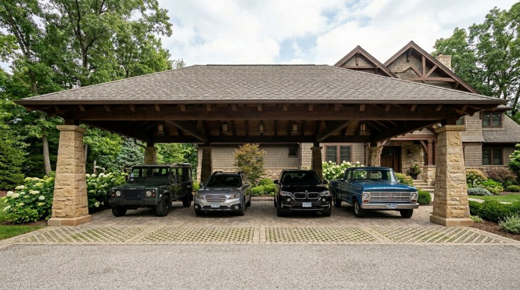 Craftsman-Style Carports Featuring Tapered Stone Column Pillars craftsman pavilion carport sands… 202606152247
