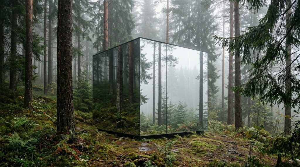 cubic pod in misty forest 202606131033