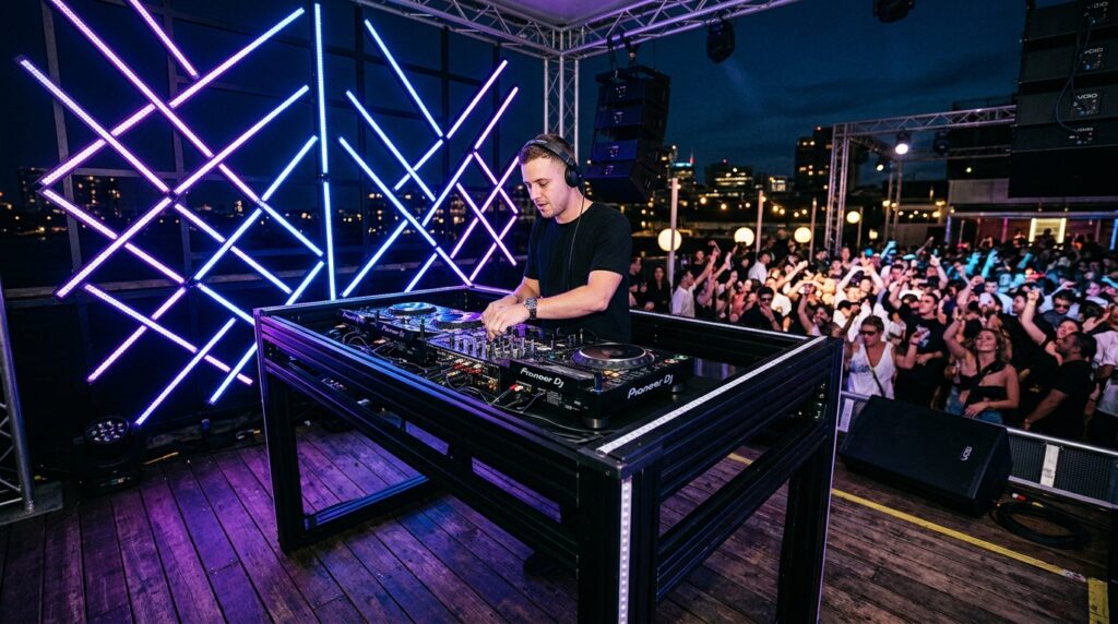 Sound-Activated Accent Lights to Elevate Outdoor DJ and Bar Stations dj booth with led backdrop 202606101413