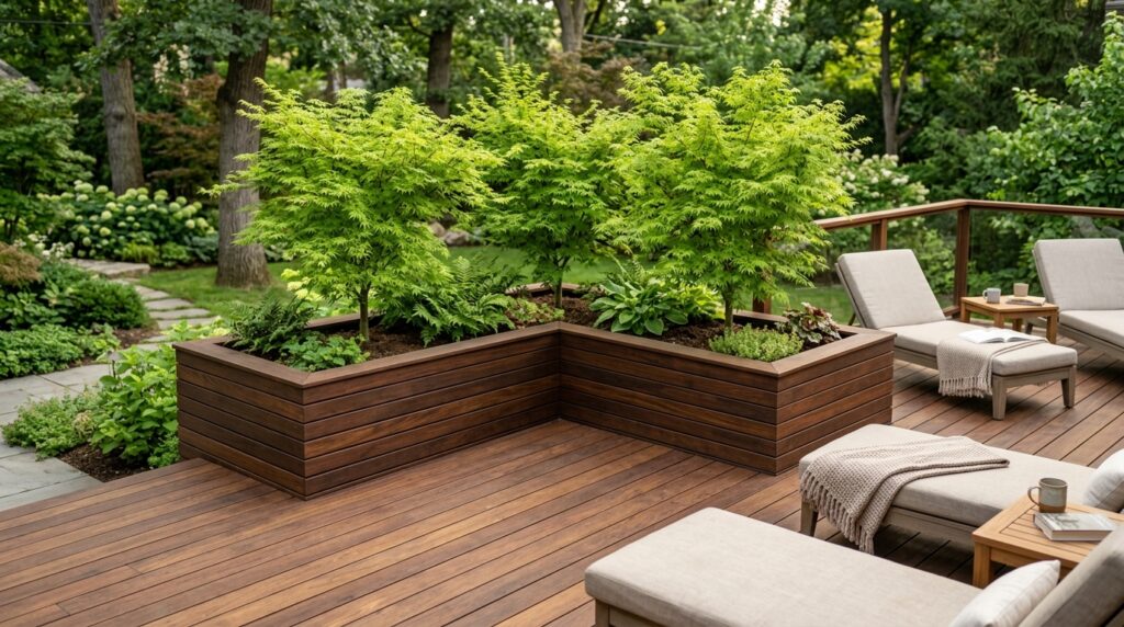 Raised Garden Bed Layouts to Frame Your Main Seating Patio deck patio with ipe wood 202606141315
