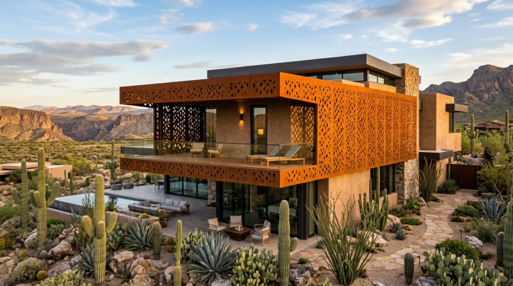 Cantilevered Balconies Wrapping Around Architectural Masterpieces desert villa surrounded by cacti 202606132113