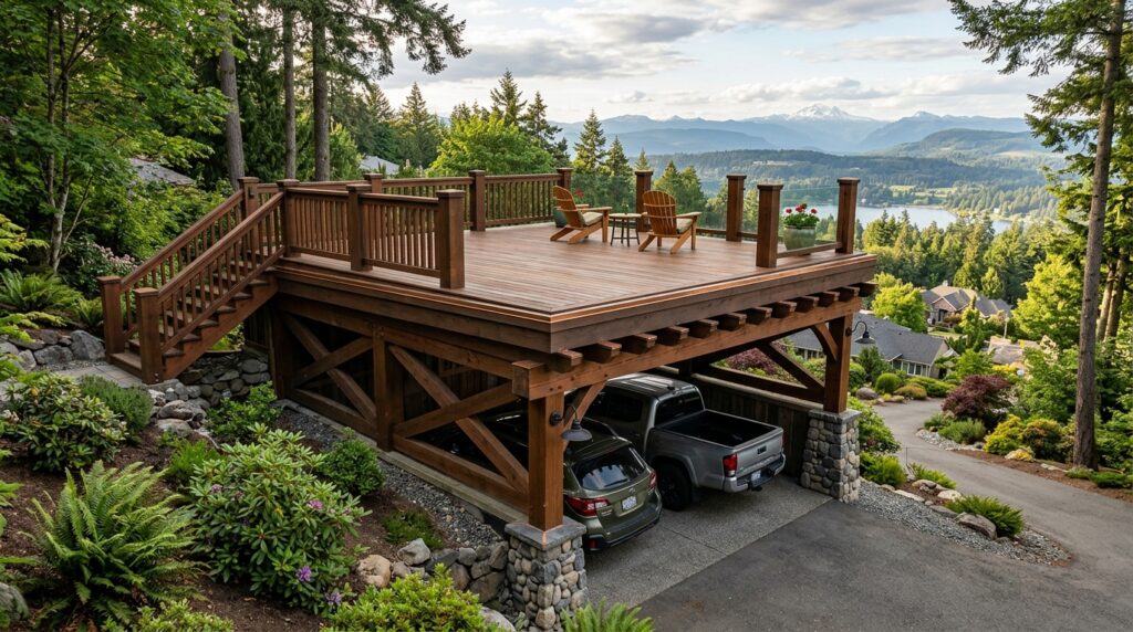 Craftsman-Style Carports Featuring Tapered Stone Column Pillars double car carport elevated deck 202606152249