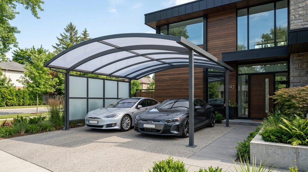 Polycarbonate Arched Roof Carports for Maximum Weather Protection double carport against house 202606161139