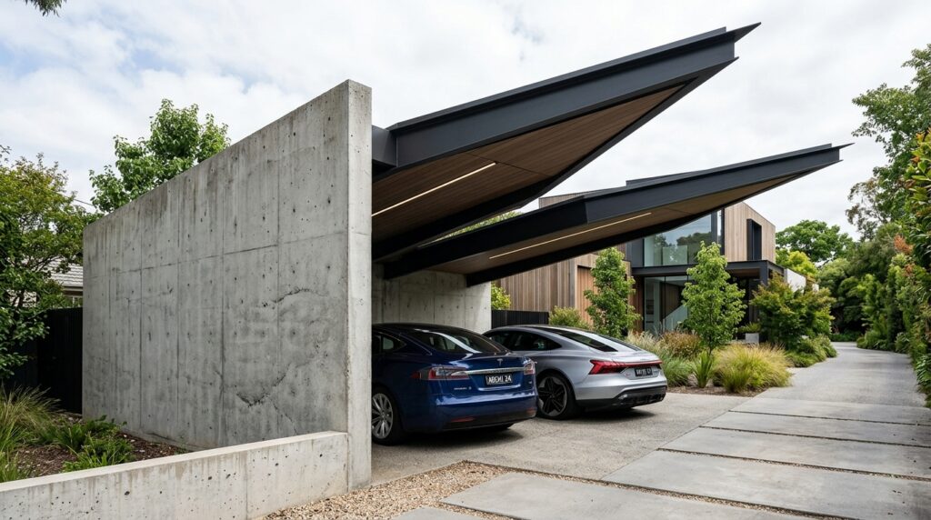 Smart Multi-Car Carport Layouts for Busy Suburban Homes double carport with concrete wall 202606152043
