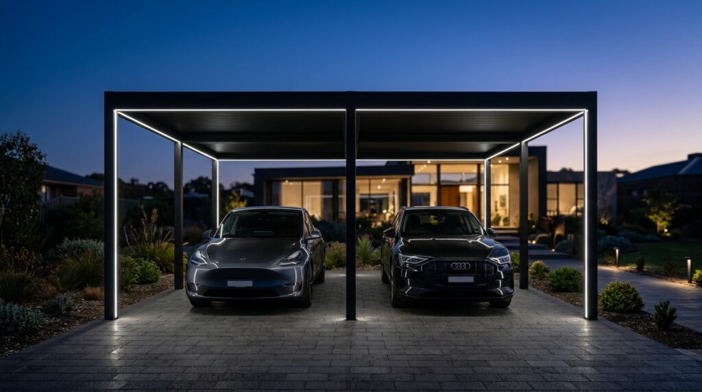 double carport with white light 202606152302