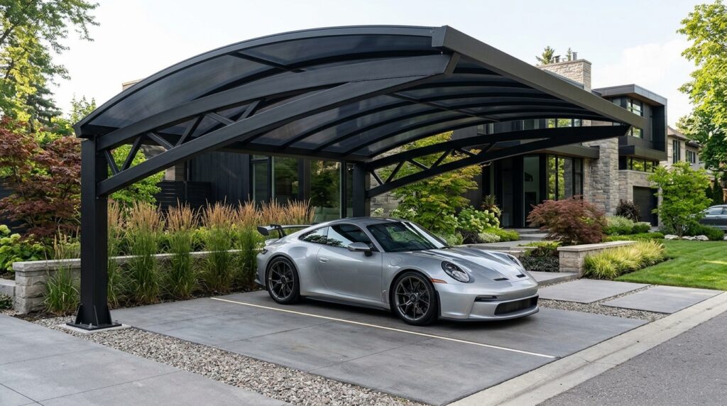 Polycarbonate Arched Roof Carports for Maximum Weather Protection driveway with cantilevered carport 202606161134