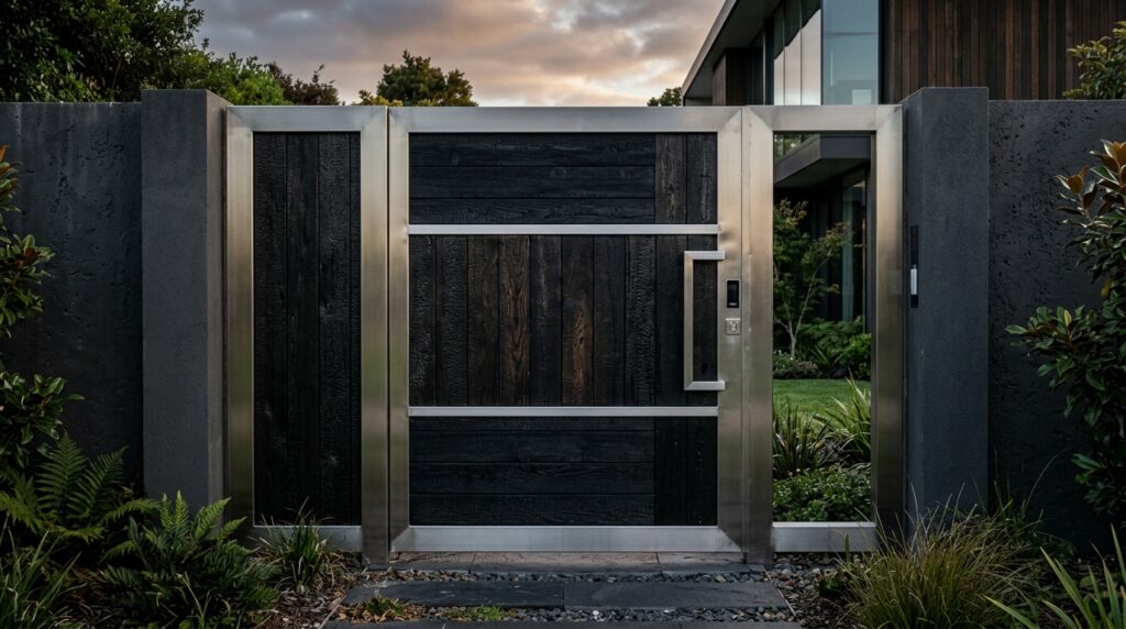 Modern Main Gate Designs For a Luxurious First Impression entrance gate charred wood panels 202606070710