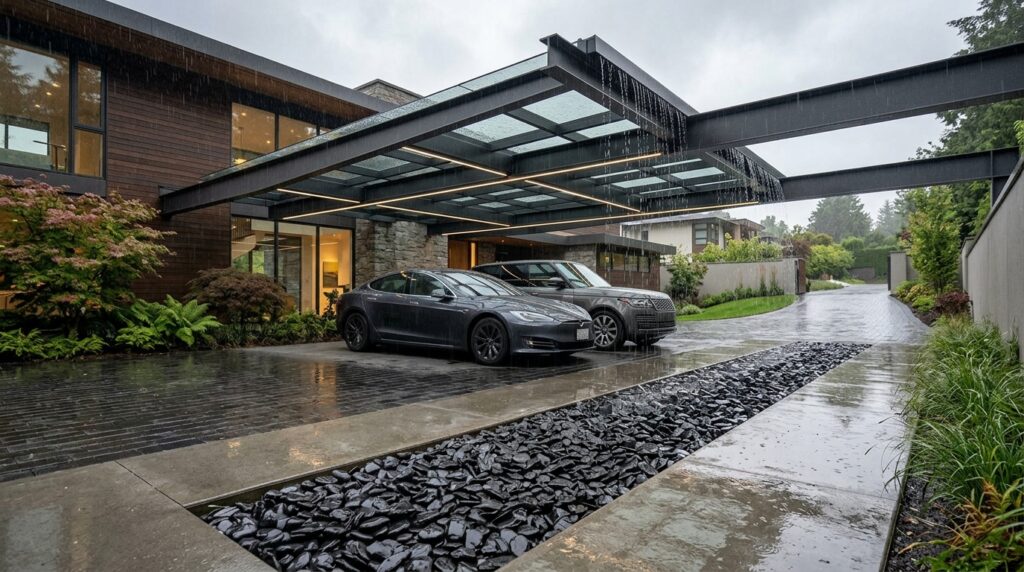 Minimalist Hidden Drainage Carport Designs for Clean Lines estate carport with cantilevered… 202606161252