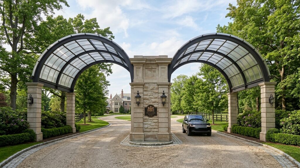Polycarbonate Arched Roof Carports for Maximum Weather Protection estate driveway with arched bays 202606161142
