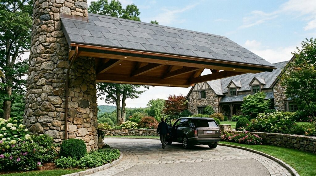 17 Cantilevered Carport Concepts for a Post-Free Entryway estate driveway with granite roof 202606151957