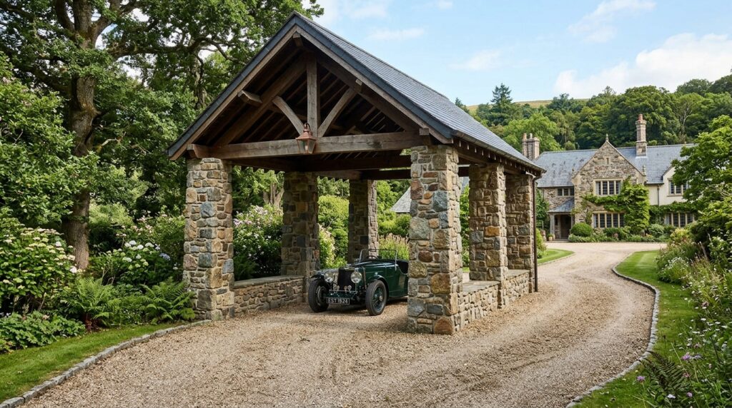 estate driveway with stone carport 202606151943