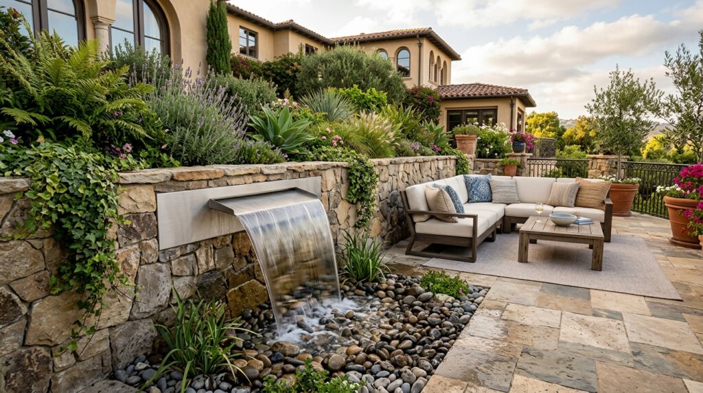 Raised Garden Bed Layouts to Frame Your Main Seating Patio estate patio stone garden waterfall 202606141317