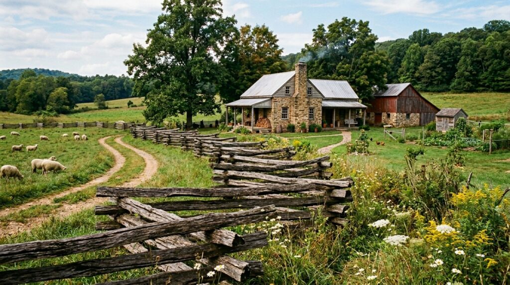 farmhouse acreage with wooden fence 202606120356