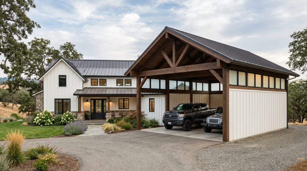 High-Clearance RV and SUV Carport Designs with Premium Aesthetics farmhouse with glass carport win… 202606152213