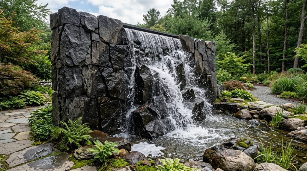 Contemporary Water Walls Using Dark Granite and Rippling Flows feature wall cascading water 202606102232
