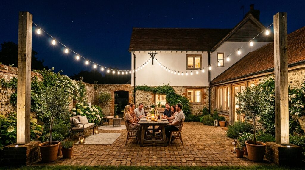 festoon lights on patio courtyard 202606102218