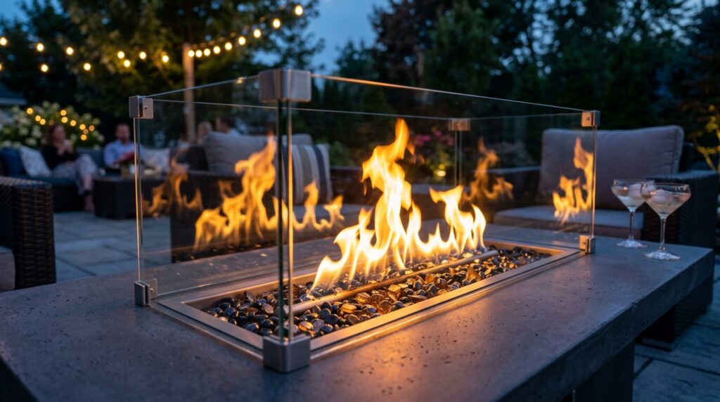 Modern Fire Pit Layouts For Luxury Outdoor Lounging fire table with golden flame 202606062007