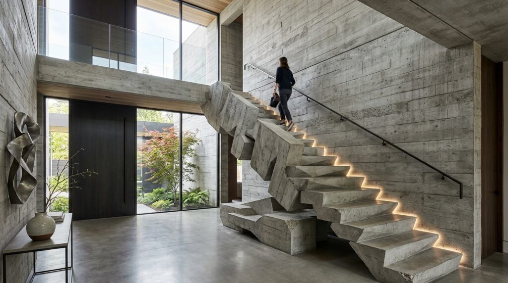 Floating Architectural Stairs Made of Raw Poured Concrete floating concrete staircase scul… 202606131929