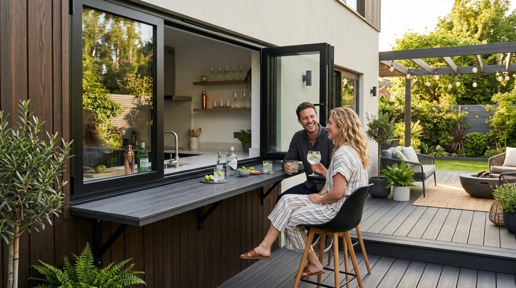 Compact Fold-Down Window Bars Connecting Indoor and Outdoor Spaces fold down bar window patio 202606171104