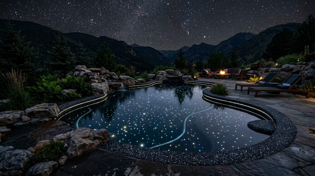 Starry-Night Fiber Optic Lights Embedded inside Concrete Pool Floors freeform pool with fiber optic 202606101108
