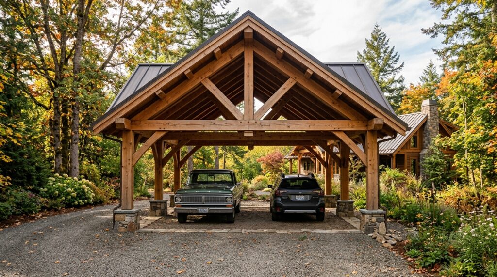 Timber Frame Carports That Add Rustic Charm to Your Front Yard freestanding carport a frame roof 202606152006