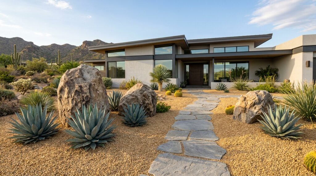 front yard with boulders and 202606042225 (1)