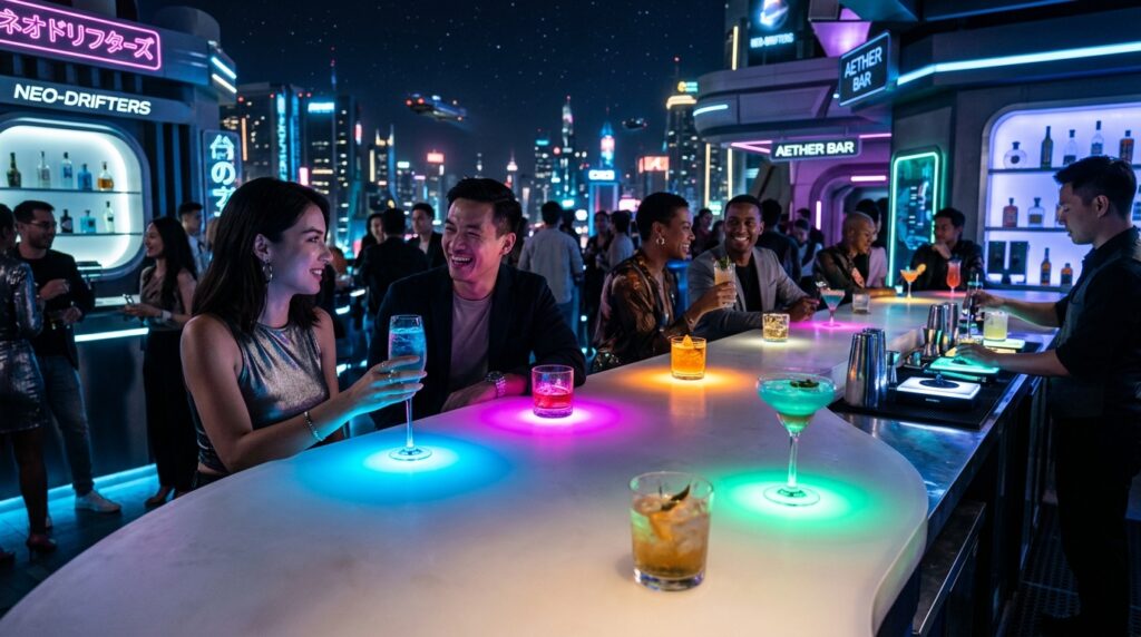 Custom Luxury Outdoor Bars with Backlit Translucent Resin Counters futuristic bar counter shifts co… 202606181232