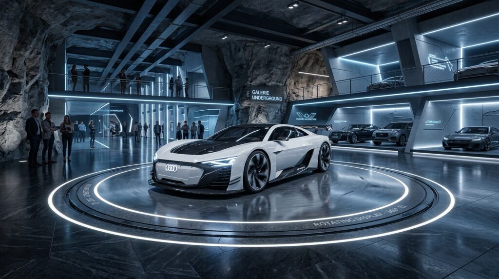 Modern Hidden Underground Car Cavities and Hidden Garage Vaults futuristic car gallery rotating … 202606072157