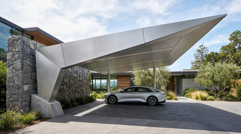 17 Cantilevered Carport Concepts for a Post-Free Entryway futuristic carport with aluminum… 202606151954