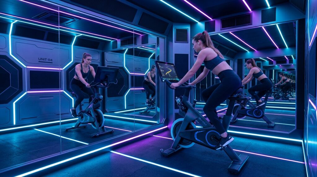 futuristic gym pod interior bike 202606130727