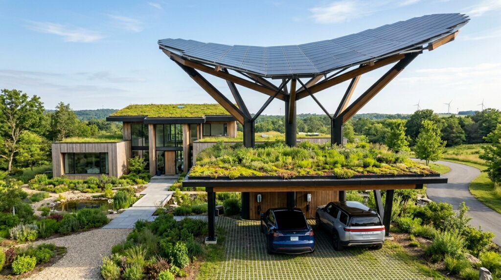 futuristic home with solar panels 202606152154