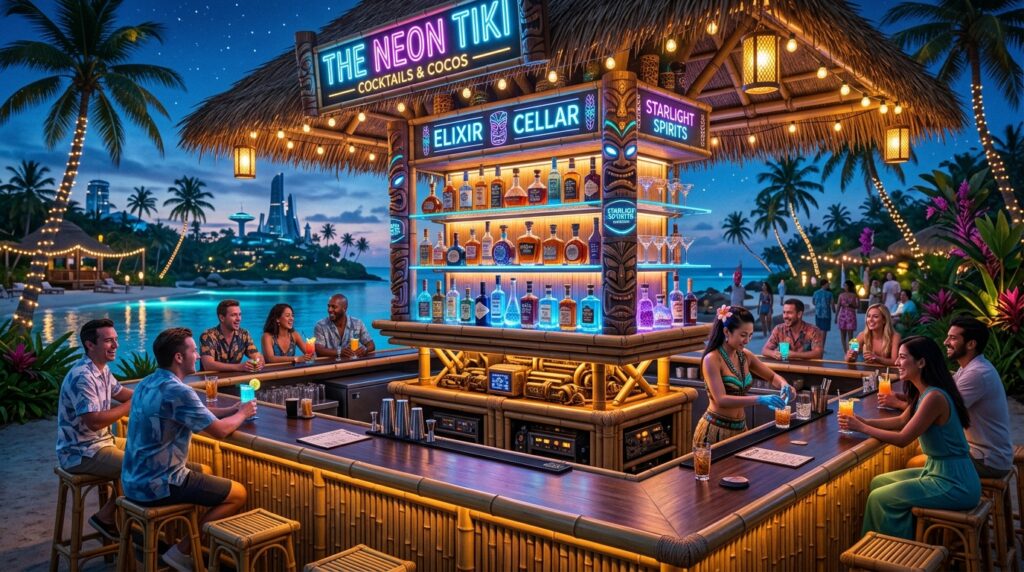 futuristic tiki bar liquor display 202606181636