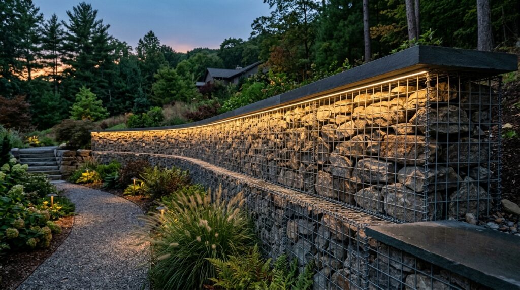 gabion wall with stone cap 202606121125