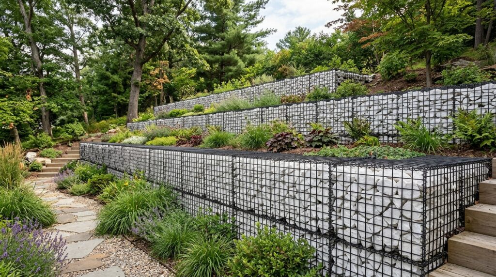gabion wall with white quartz 202606121123