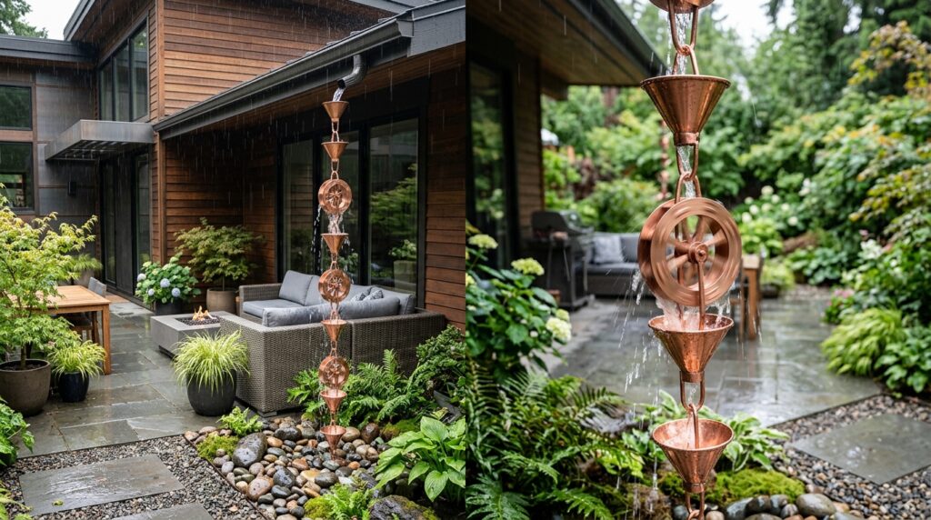 Copper Rain Chains That Turn Runoff Water into Beautiful Art Features garden patio copper chain 202606101205