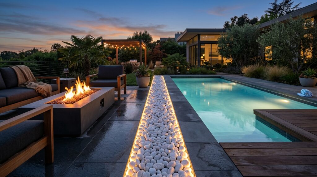 Modern Outdoor Plunge Pool Ideas For Luxury Backyard Relaxation gas fire table plunge pool 202606070815