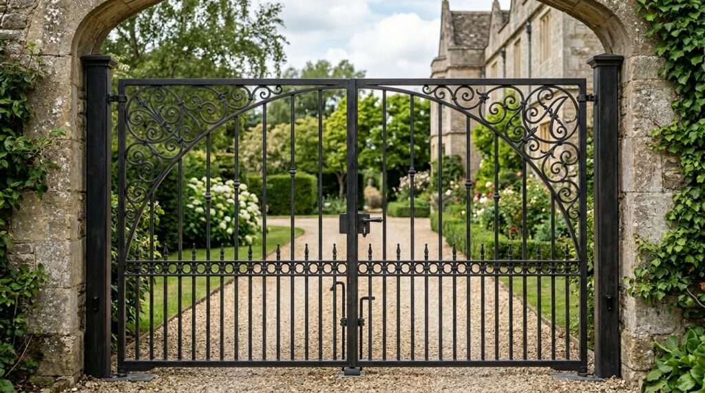 geometric iron gate with scrollwork 202606120340