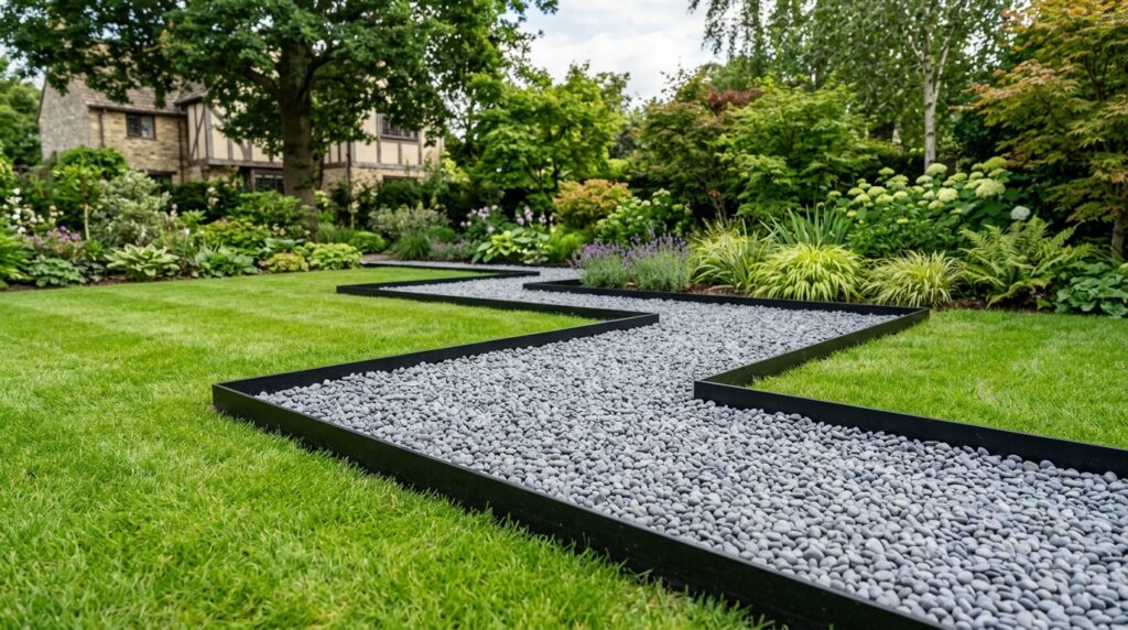 Modern Pathways and Walkway Ideas For a Luxurious Entry geometric pathway with grey pebbles 202606062041