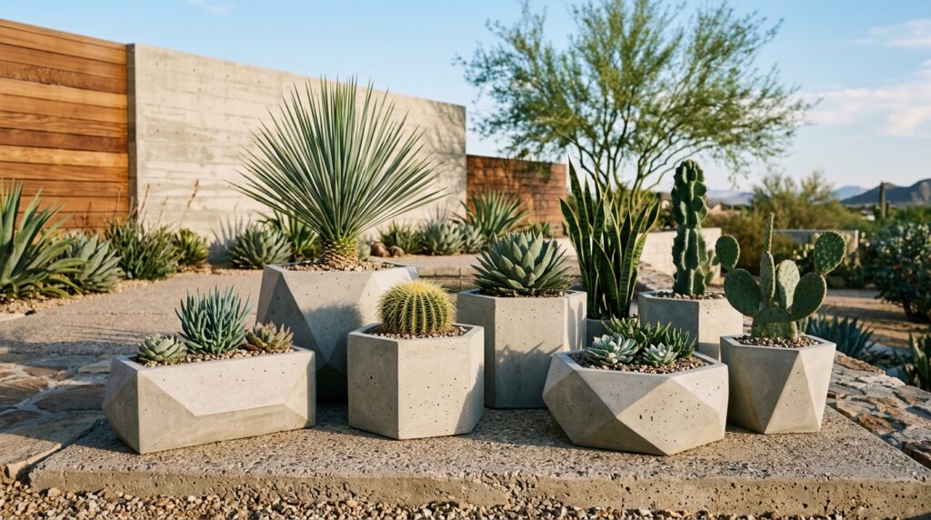 Architectural Frontyard Manifestos for Uncompromising Curb Appeal geometric planter boxes holding … 202606081942
