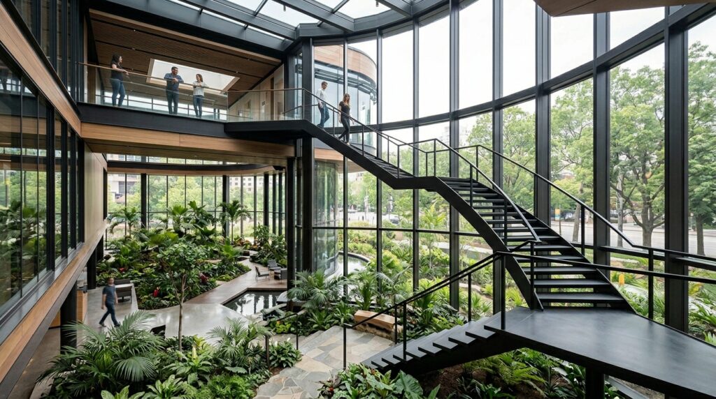 glass atrium floating staircase … 202606130847