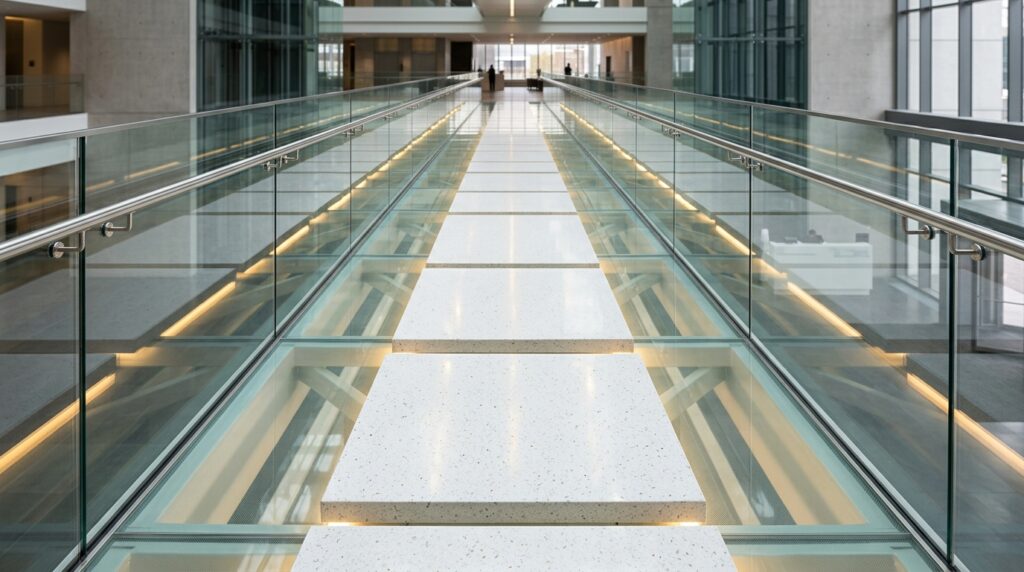 Modern Elevated Skywalks Connecting Luxury Estate Wings glass bridge with under glow light 202606072108
