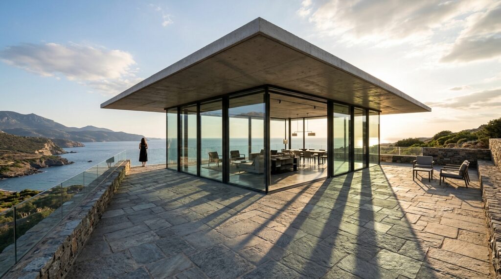 glass pavilion with extended roof 202606141221