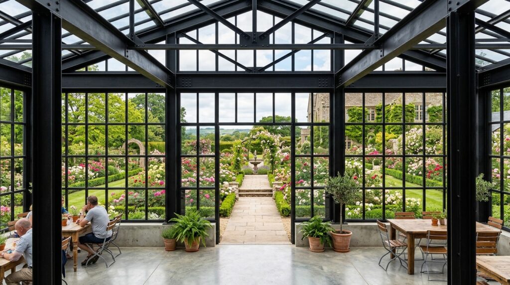 glass pavilion with steel frame 202606141215