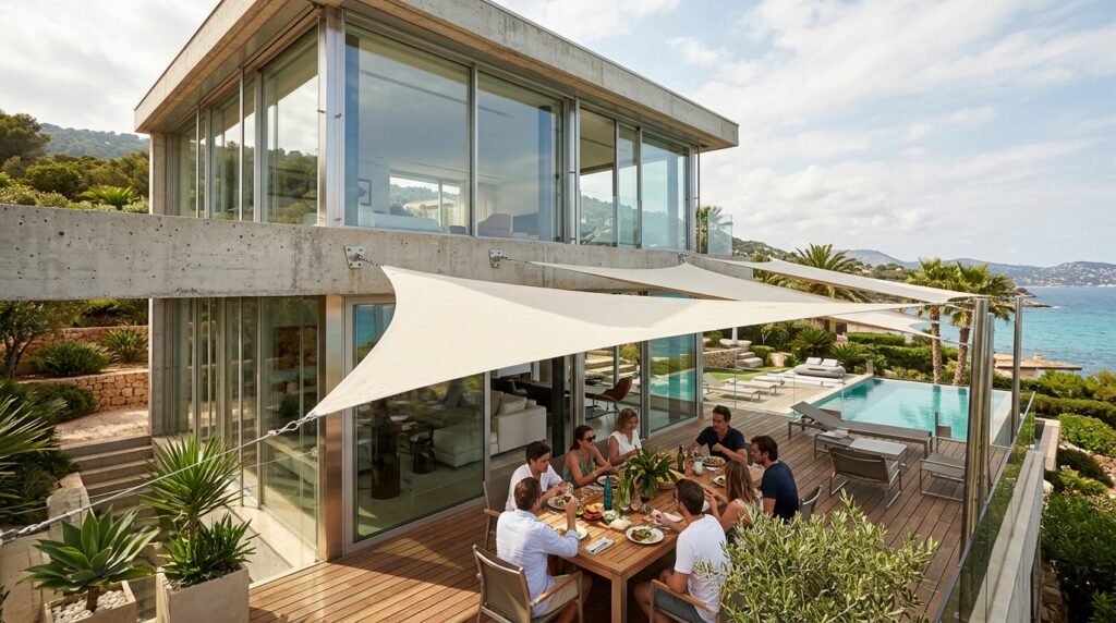 glass villa with shade sails 202606141329