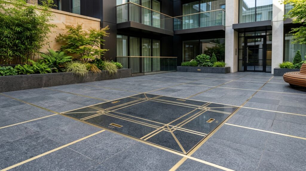 Modern Hidden Underground Car Cavities and Hidden Garage Vaults granite lift lid brass lines 202606072144