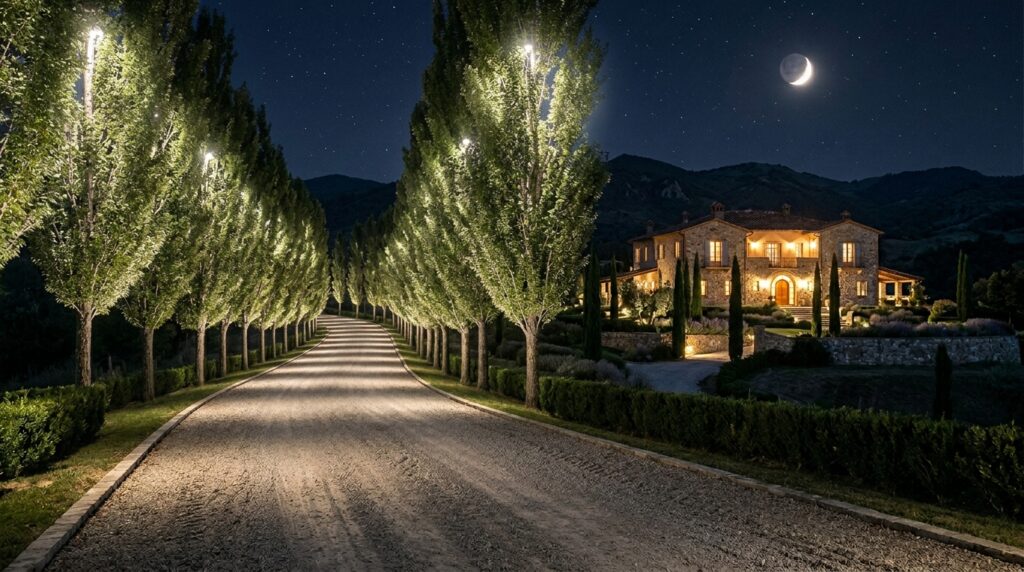 gravel driveway leading to villa 202606101342