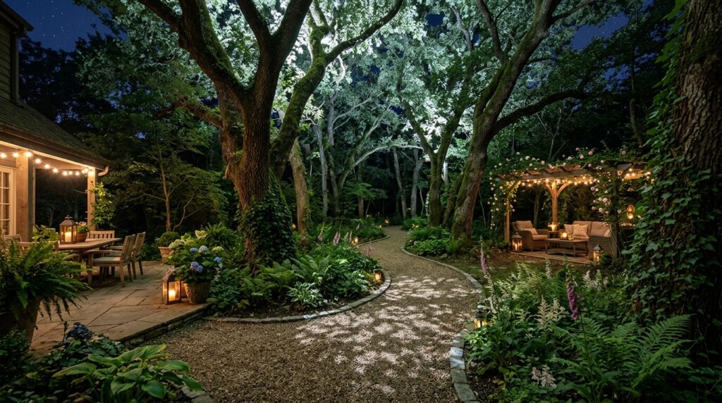 gravel pathway through oak trees 202606141236