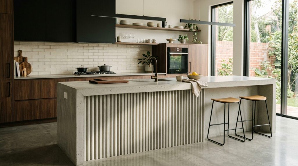 gray concrete island with grooves 202606161426